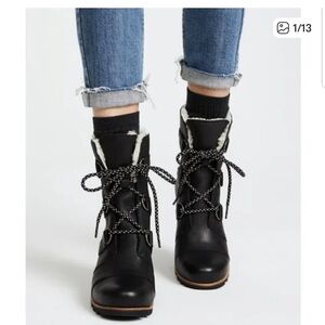 Sorel Black Lace-Up Shearling Boots
